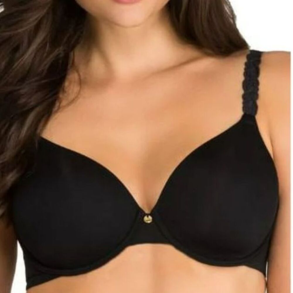 Natori Pure Luxe Black Smooth Cup Lace Strap Padded Underwire T-Shirt Bra 36B